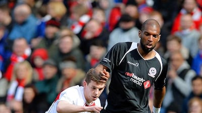 Ryan Babel, right, in action against Jon Flanagan during the Liverpool All-Star charity match at Anfield in Liverpool, England, on March 29, 2015. Peter Powell / EPA