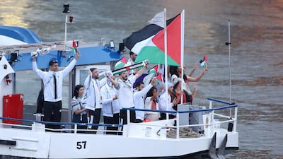 Team Palestine during the ceremony. Getty Images