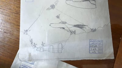 Sketches by Iraq's last monarch, King Faisal II, on display at the Iraqi National Library and Archives. Sinan Mahmoud / The National