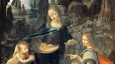 'Virgin of the Rocks' (1483-86). This is the earlier version of the painting and credited entirely to Da Vinci. It is about eight centimetres taller than the London version. It is housed at the Louvre, Paris