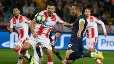 Tottenham Hotspur's Harry Kane attempts a shot on goal against Red Star Belgrade. EP