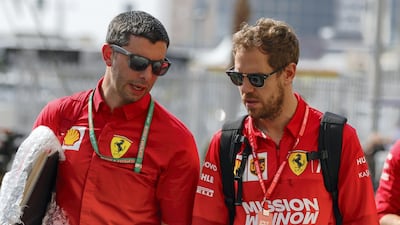 Sebastian Vettel of Ferrari arrives at the track. Victor Besa / The National