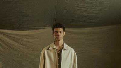 Boxy layers and tent stripes for the Qasimi spring / summer 2021 show. Courtesy Qasimi