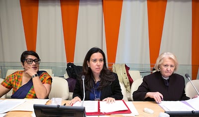 Lana Nusseibeh, centre, the UAE’s permanent representative to the UN. Wam