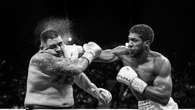 Anthony Joshua and Andy Ruiz Jr during the IBF, WBA, WBO & IBO World Heavyweight Title Fight during the Matchroom Boxing 'Clash on the Dunes' show at the Diriyah Season on December 07, 2019 in Diriyah, Saudi Arabia. Getty Images