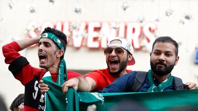 Saudi Arabian football fans on the eve of the opener of the 2018 World Cup in downtown Moscow, Russia. The tournament poses opportunities and risks for firms around the world. Darko Bandic/AP