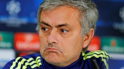 Chelsea coach Jose Mourinho reacts to a question at a news conference before their Champions League Group G soccer match against Schalke 04 in Duesseldorf November 24, 2014. REUTERS/Wolfgang Rattay