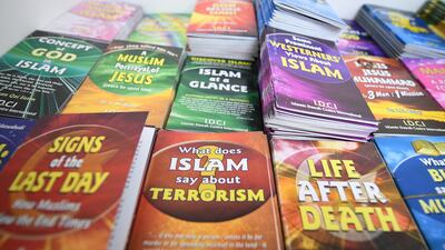 Books at the prayer room at first mosque built on the Western Isles, Stornoway, Scotland, on May 11, 2018. Jeff J Mitchell / Getty Images