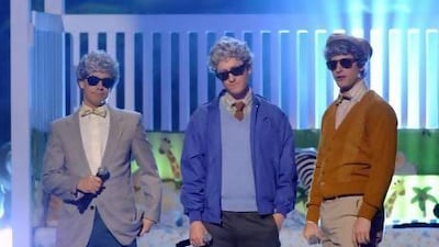 From left, Jorma Taccone, Akiva Schaffer and Andy Samberg of The Lonely Island. Kevin Winter / Getty Images for Spike TV / AFP