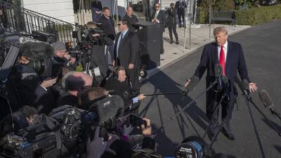 Donald Trump speaks to members of the media on the south lawn of the White House. Bloomberg