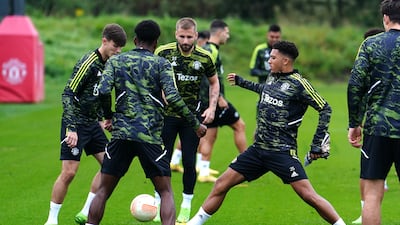 Manchester United's Jadon Sancho trains on Wednesday. PA
