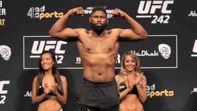 Curtis Blaydes weights in before his fight with Shamil Abdurakhimov at UFC 242.