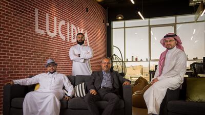 From left, Lucidya chief executive Abdullah Asiri, Rua Growth Fund managing partner Turki Aljoaib, iMena Group founder and managing director Khaldoon Tabaza and Lucidya's chief technology officer Zuhair Khayyat. Photo: Lucidya