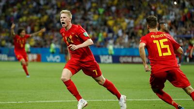 Belgium's Kevin De Bruyne scelebrates scoring their second goal. Reuters