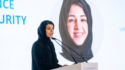 Reem Al Hashimy, Minister of State for International Co-operation addressing the International Conference on Women, Peace and Security in Abu Dhabi.