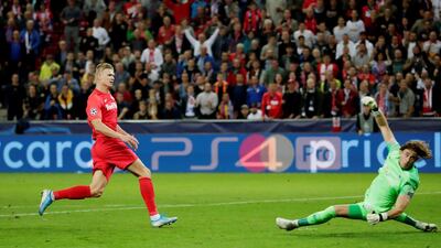 Erling Braut Haaland scores his side's second goal against Genk. Reuters