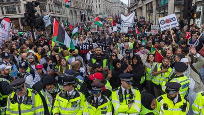 Tens of thousands of pro-Palestinian demonstrators march in London. Getty Images