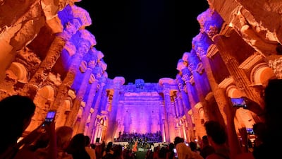 Lebanese diva Jahida Wehbe (R) performs on stage during the annual Baalbeck International Festival in Baalbeck, Beqaa Valley, Lebanon. The festival is almost finished: it runs from 05 July to 03 August 2019. All photos: Wael Hamzeh / EPA