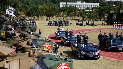South Korean president Moon Jae-In inspects during the 69th South Korea Armed Forces Day in Pyeongteak. Jeon Heon-Kyun / Getty Images
