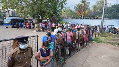 Sri Lankans queue to buy kerosene oil in Colombo, Sri Lanka. Earlier this month, Sri Lanka’s president requested people’s support by limiting electricity and fuel consumption to cope with the worst economic crisis in memory. AP