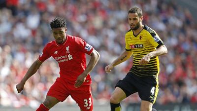 Liverpool’s Jordon Ibe in action with Watford’s Mario Suarez. Carl Recine / Action Images / Reuters