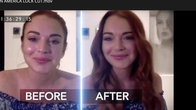Lindsay Lohan gave herself a blowdry from her Dubai apartment for TV show 'Haircut Night In America'. Rebecca Romijn / Twitter