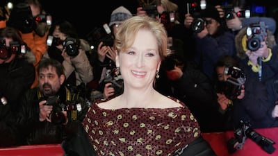 Meryl Streep, in a printed midi dress, attends the premiere of 'A Prairie Home Companion' at the 56th Berlin International Film Festival on February 12, 2006 in Berlin, Germany. Getty Images