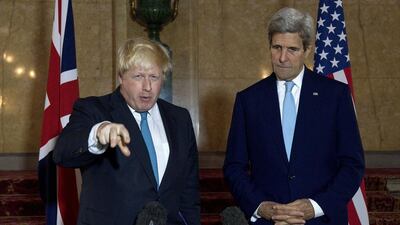 British foreign secretary Boris Johnson (L) and US secretary of state John Kerry give a joint press conference after a meeting on the situation in Syria in London on October 16, 2016. Justin Tallis/WPA Pool/Getty Images