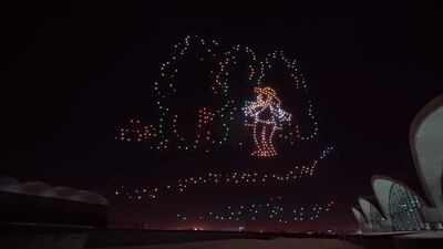 Van Gogh's 'Cypresses with Two Figures' is recreated by drones. Courtesy Guinness World Records