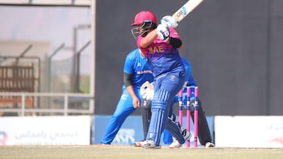 Alishan Sharafu top scored for the UAE in their win over Samoa in Muscat. Photo: ICC