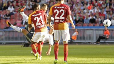 Manchester United striker Zlatan Ibrahimovic scores their first goal in the pre-season friendly match between Galatasaray and Manchester United, at Ullevi Stadium, Gothenburg, Sweden, 30 July 2016. Henry Browne / Action Images / Reuters