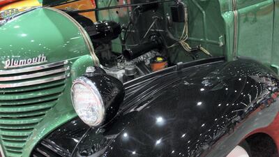 An engine detail on a vintage truck.