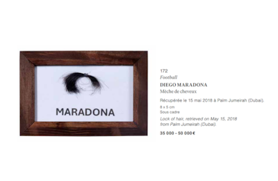 A French auction house is selling a lock of football legend Diego Maradona's hair. The hair was reportedley cut off in Dubai.