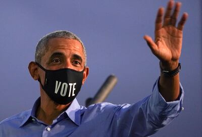 Barack Obama waves during a campaign speech for Democratic presidential nominee and his former vice president Joe Biden in Philadelphia, Pennsylvania, on October 21. Reuters
