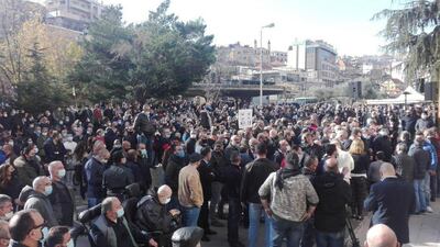 Residents of Zahle, the main city in Lebanon's Bekaa region, stage a protest to demand that the government renew the contract of electricity supplier EDZ. Mahmoud Rida / The National