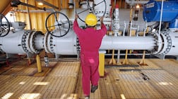 A worker at the oil and gas platform at Miubarek field off the coast of Sharjah. Jeff Topping / The National