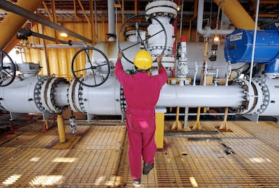 Crescent Petroleum's oil and gas platform in their Miubarek field off the coast of Sharjah. Jeff Topping / The National