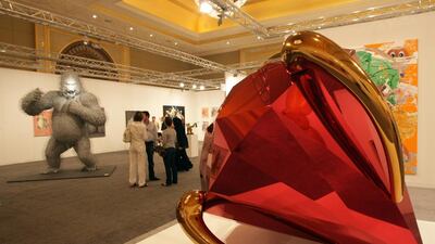 @Caption:Diamond (Red), by the artist Jeff Koons, on display at a previous Abu Dhabi Art Fair at Emirates Palace hotel. Jaime Puebla / The National