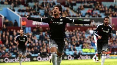 Alexandre Pato celebrates after scoring from the penalty spot during Chelsea’s 4-0 win over Aston Villa Oli Scarff / AFP