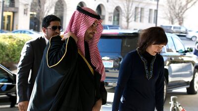 Saudi Deputy Minister of Defence Khalid bin Salman Al Saud arrives for a private meeting with Secretary of State Mike Pompeo at the Department of State in Washington, Monday, January 6, 2020. AP Photo/Jose Luis Magana