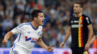 Marseille's Florian Thauvin celebrates after scoring the winner against Lens on Sunday in their Ligue 1 match. Jean-Paul Pelissier / Reuters / November 2, 2014