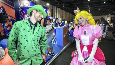 The Riddler and Princess Peach strike a pose during the Games Con Middle East 2017 at ADNEC. Victor Besa for The National