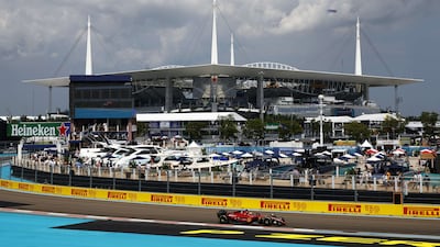 Charles Leclerc on track during practice ahead of the F1 Grand Prix of Miami. Getty