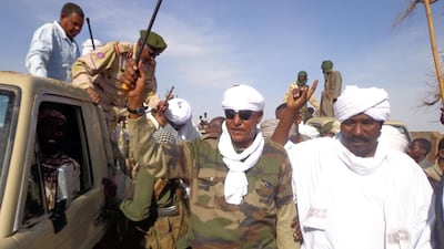 Musa Hilal, the leader of the Arab Mahamid tribe in Darfur, saluting his followers upon his arrival in Nyala. He is frequently cited as one of the main suppliers of weapons from Sudan to the CAR rebels. AFP