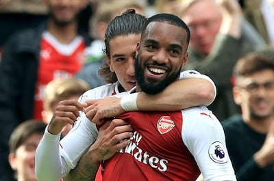 Arsenal's Alexandre Lacazette celebrates scoring his side's second goal against Bournemouth at the Emirates Stadium. John Walton / PA