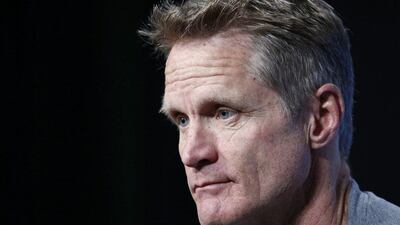 Golden State Warriors head coach Steve Kerr speaks to the media during their NBA Finals practice and media availability at Quicken Loans Arena in Cleveland, Ohio, USA, 07 June 2016. Larry W Smith / EPA