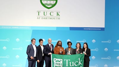 Dubai, United Arab Emirates - February 12, 2019: Awards, Shaping Future Governments Global Universities Challenge Award. Tuck at Dartmouth wins an award presented by Sheikh Mohammed Bin Rashid Al Maktoum on day 3 at the World Government Summit. Tuesday the 12th of February 2019 at Madinat, Dubai. Chris Whiteoak / The National