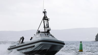 The Harrier, a new autonomous minesweeper, is set to be used to find Iranian mines in the Gulf. MoD