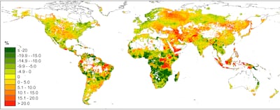 A map showing how the annual number of heatwave days rose from the 1990s to the 2010s. Photo: Monash University