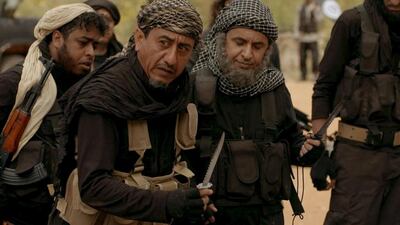 Saudi actor Nasser Al Qasabi, second from the left, in the new Saudi TV show 'Selfie' – a sketch comedy that debuted last week on Saudi-owned pan-Arab satellite channel MBC. Al Qasabi has been unfazed by threats he has received from the militants' supporters since the premier. MBC handout via Reuters